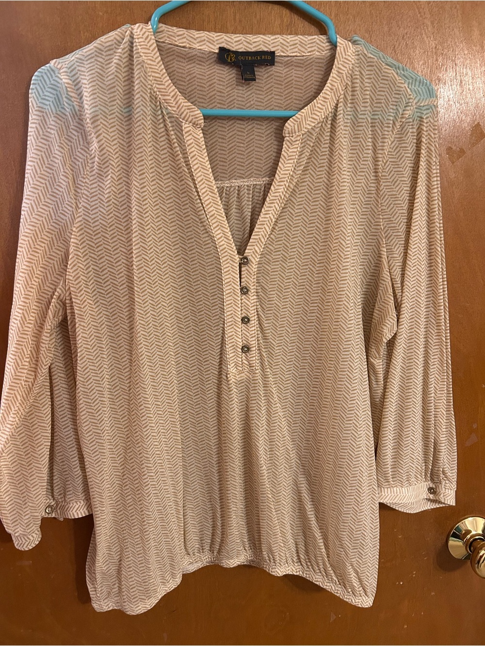 Outback Red Women's Cream Chevron Henley Blouse